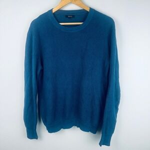 Quince Organic Cotton Cashmere Waffle Crewneck Sweater Smokey Blue L